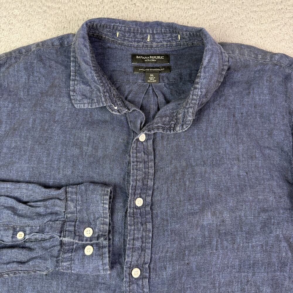 Banana Republic Shirt Mens XL Blue Long Sleeve 100% Linen Button Up Summer